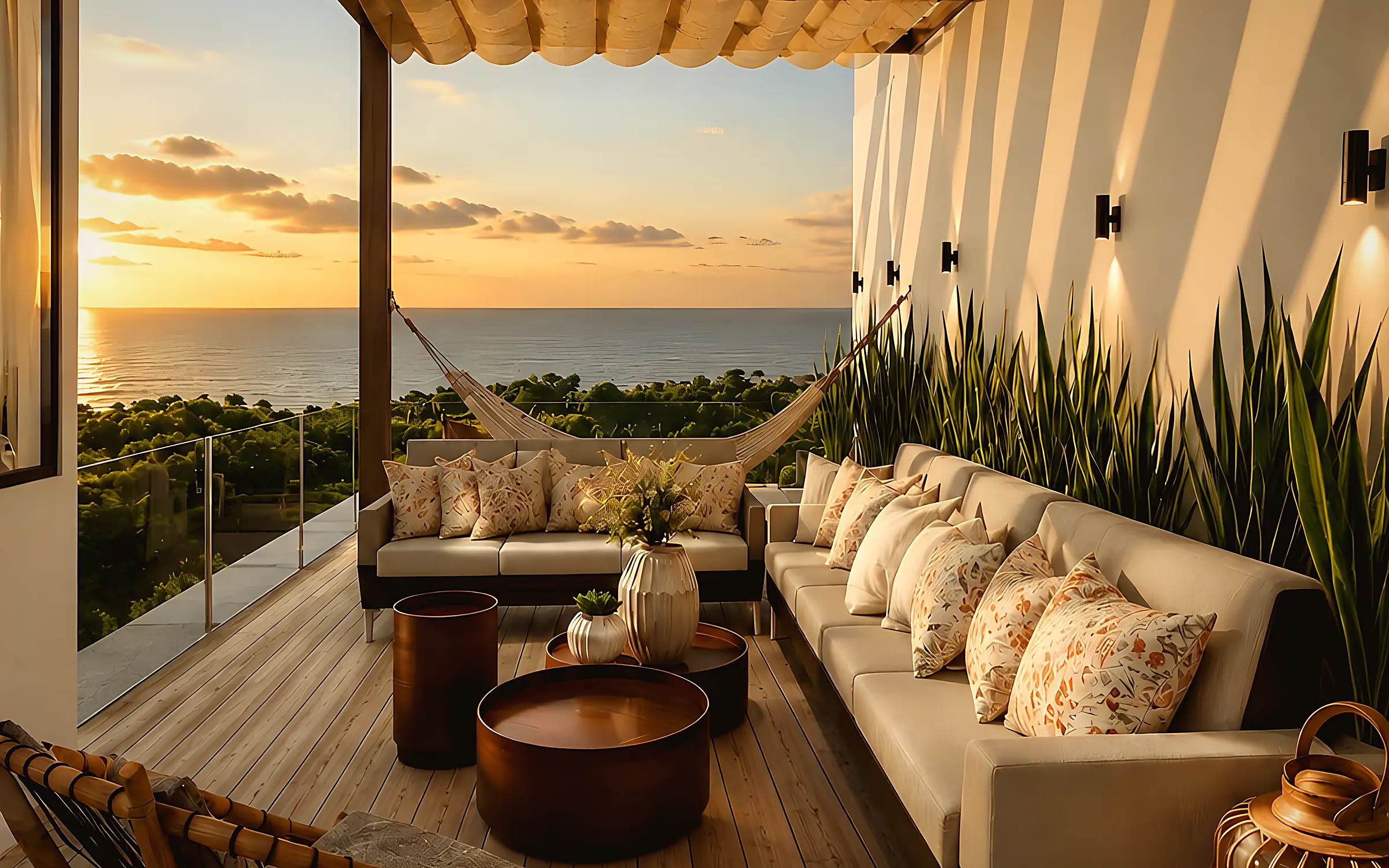Terraza con pérgola frente al Atlántico